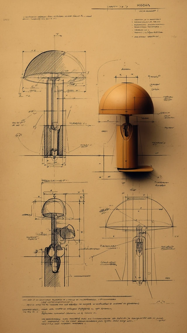 Retro Lamp Design Sketch Leonardo da Vinci Style