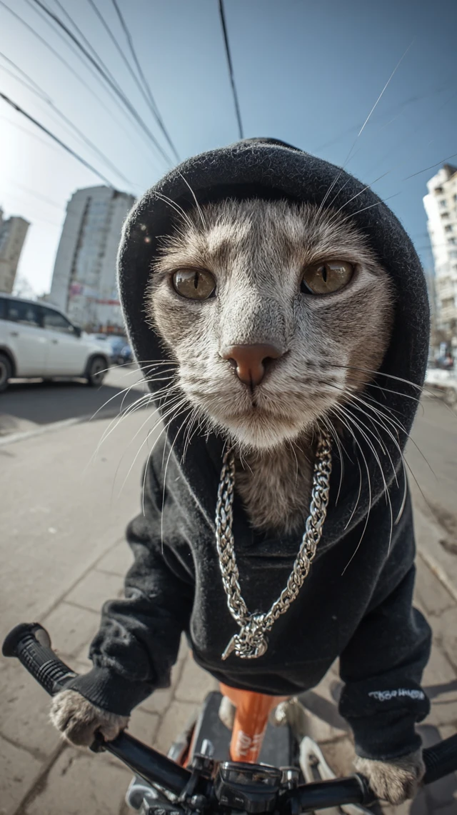 Cool Cat Riding Scooter Urban City