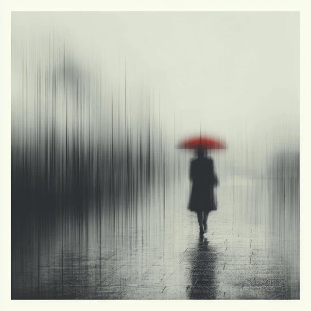 Woman Under Umbrella in the Rain Painting