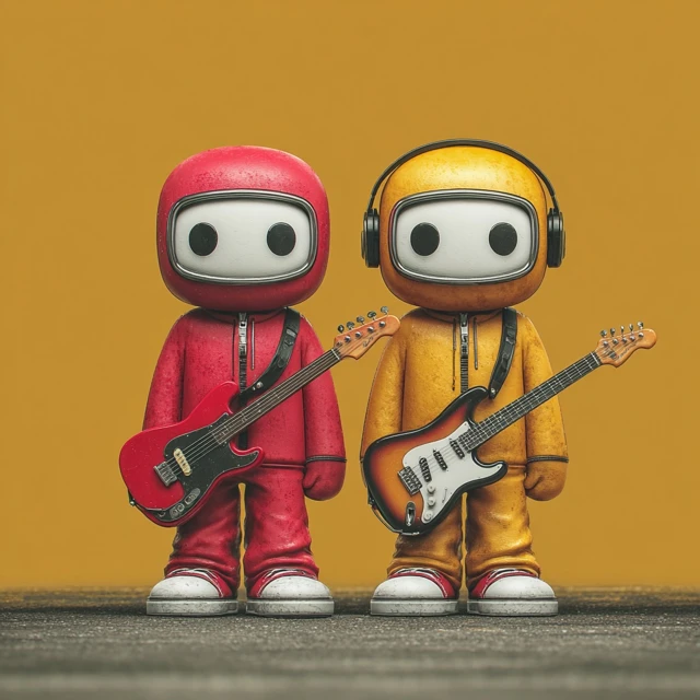 Pixel Art Rock Duo Bassist and Guitarist Characters