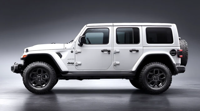 White Jeep Wrangler 2025 Side View Four Door