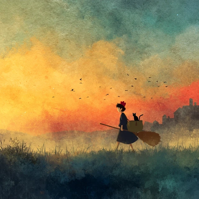 Kikis Delivery Service Ghibli Style Poster