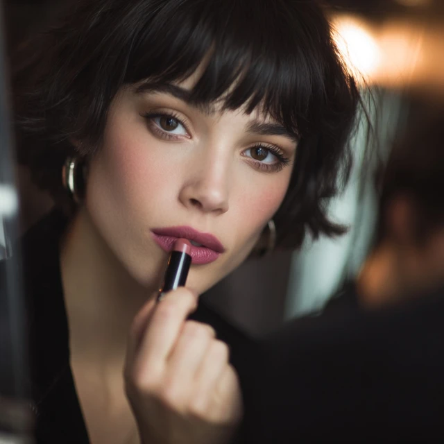 Beautiful Woman Applying Lipstick Confident Look
