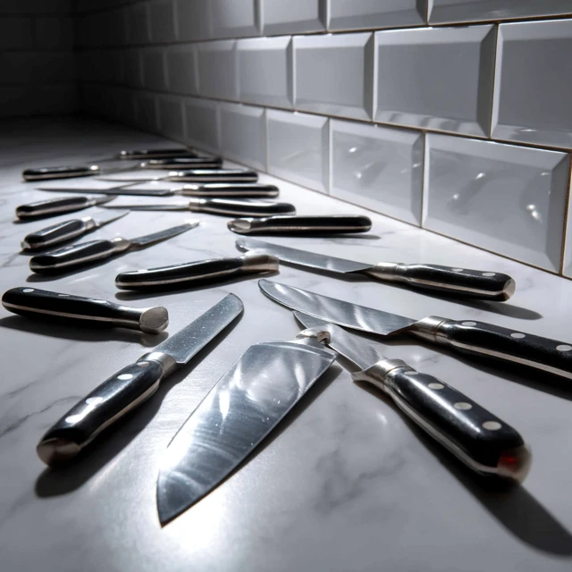 Kitchen Knives Scattered Low Angle View