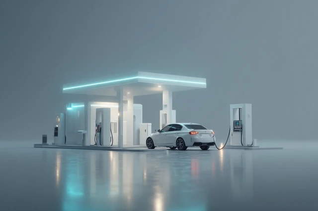 Modern Fuel Station Minimalist Scene Car Illustration