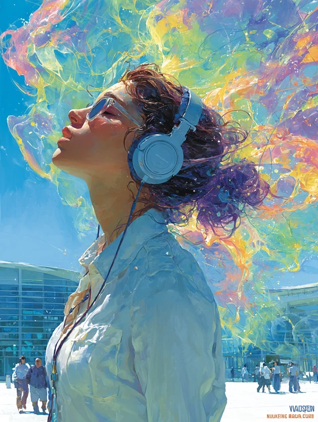Music Visualization Woman Listening to Headphones Art