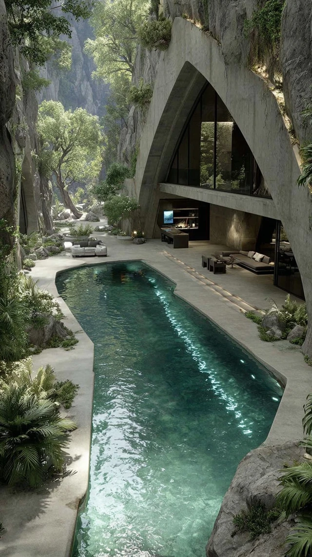BioSociety Home Interior Living Room and Pool