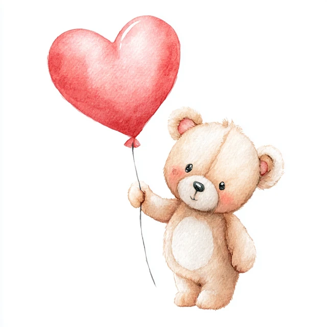 Cute Teddy Bear with Heart Balloon Valentines Day