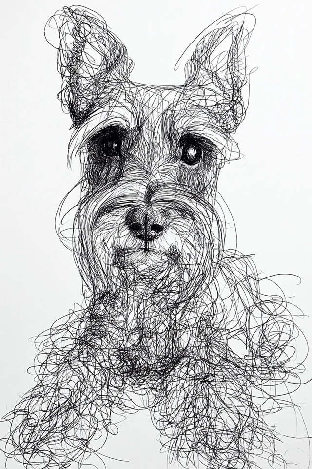 Abstract Line Drawing Miniature Schnauzer Portrait