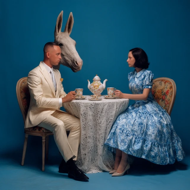 Surreal Tea Party Horse Head Rabbit Dress