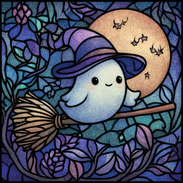Cute Ghost Witch Stained Glass Art