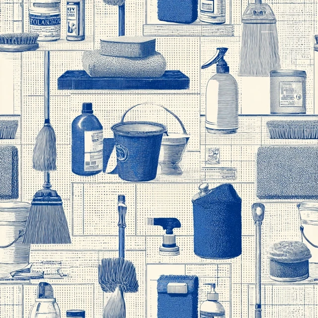 Cleaning Tools Pattern Navy Blue and White