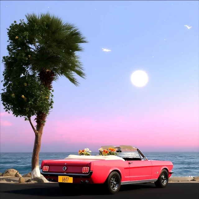 Synthwave Car Under the Moon 35mm Photo