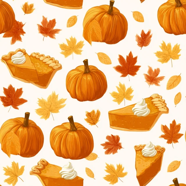 Autumn Seamless Pattern Pumpkins Pie Leaves Digital Art