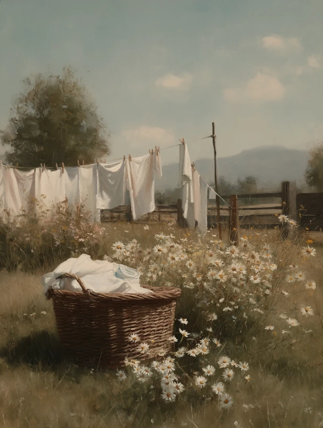 Vintage Countryside Oil Painting Summer Day