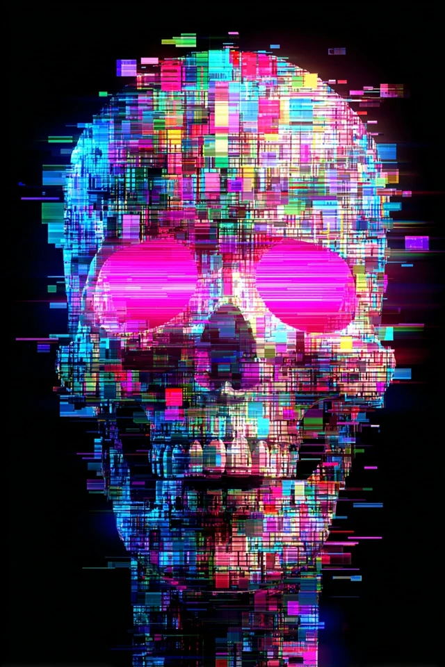 Holographic Skull Glitch Art
