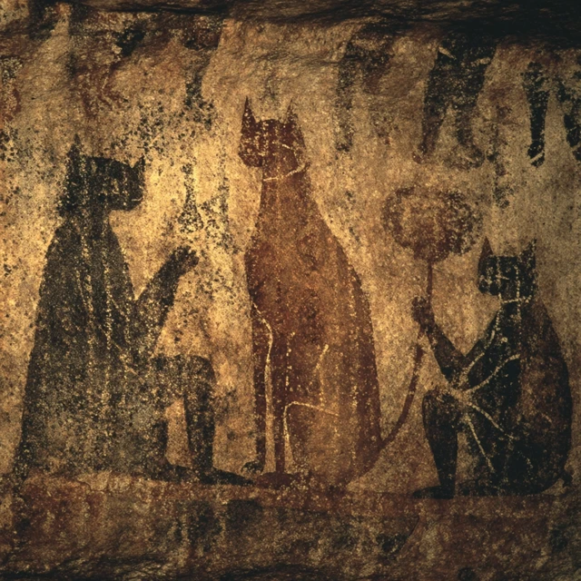 Prehistoric Cave Painting of Cat and Figures