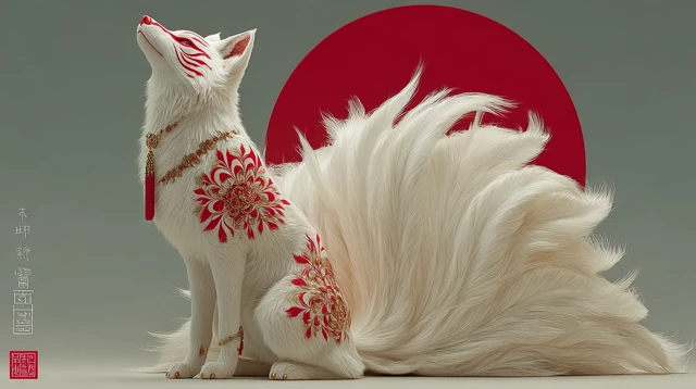 Nine Tailed Fox Anime Art with Sacred Markings
