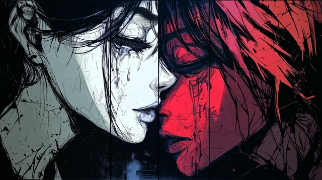 Split Portrait of Two Women in Dark Tones