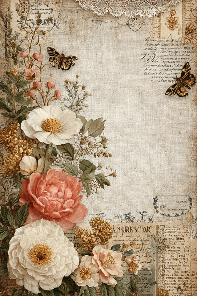 Vintage French Cottage Scrapbook Paper Floral Design