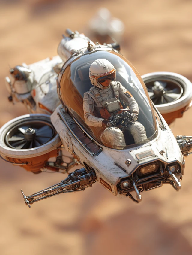 Female Pilot Hovercraft on Mars