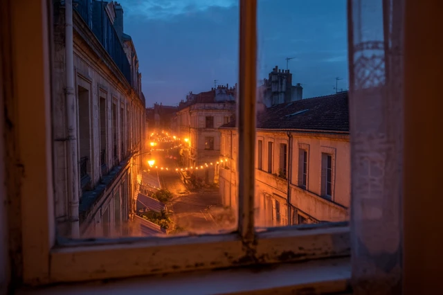 Evening View from French Window Romantic Cityscape