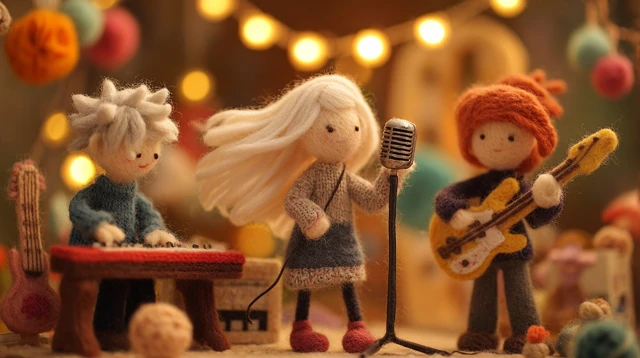 Felt Rock Band on Stage Handmade Wool and Cotton