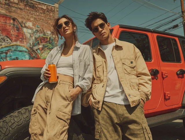 Stylish Couple in Urban Setting with SUV