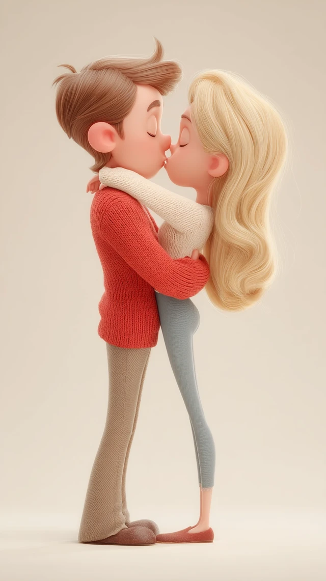 Cute Cartoon Kissing Couple Illustration