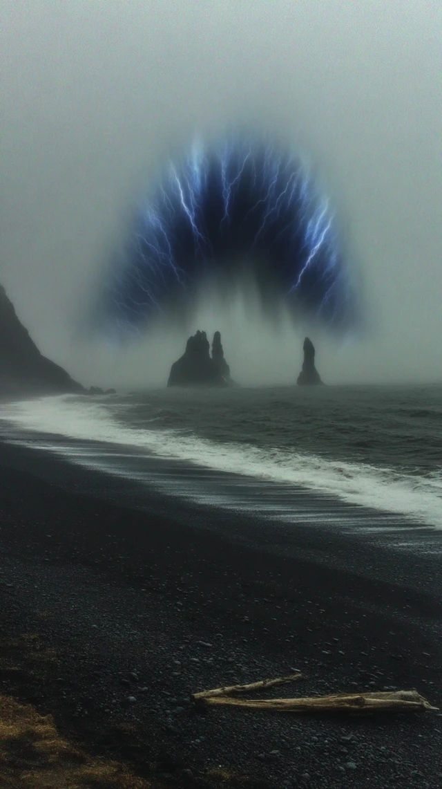 Icelandic Rift Lightning Storm Over Coastline