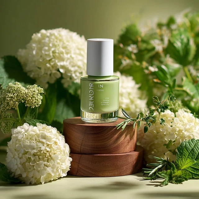 Nail Polish Product Photography with Flowers Herbs