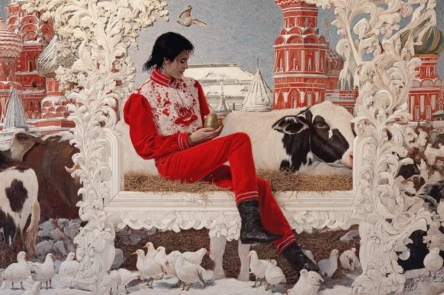 Michael Jackson with a Cow in Moscow