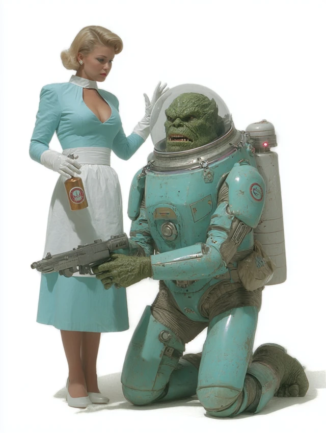Retro Futuristic Housemaid vs Mutant SciFi