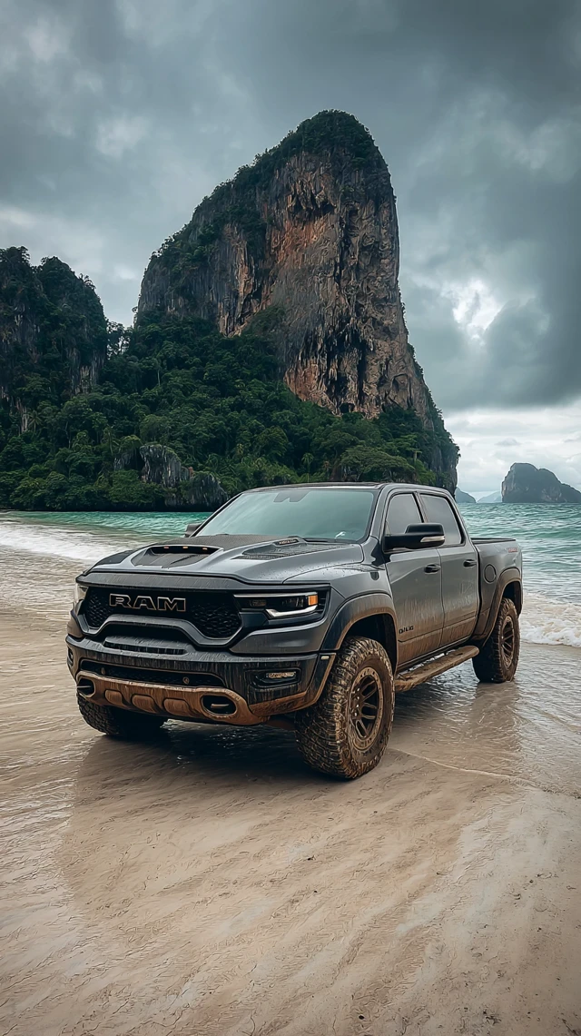 2024 Ram TRX on Beach with Koh Phi Phi Cliffs