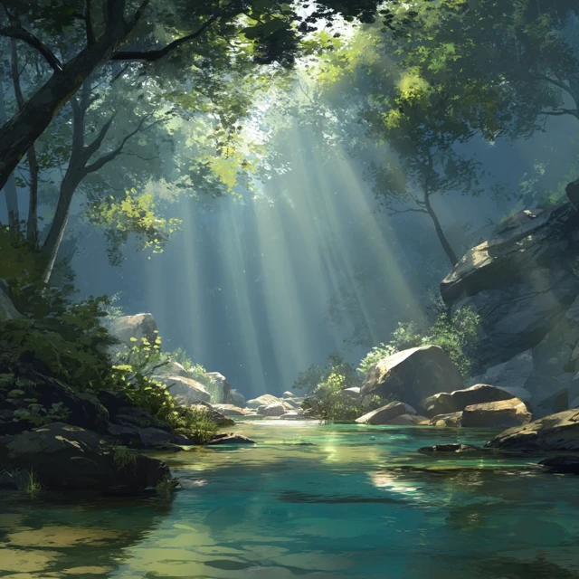 Landscape Art Sunlight Beaming Through Trees