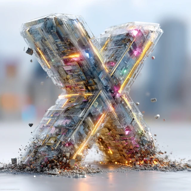 Exploding X Letter 3D Render Futuristic Tech Art