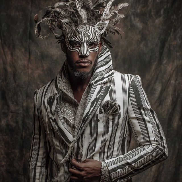 Fashion Photoshoot Man in Exotic Striped Outfit