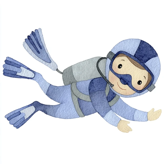 Cute Watercolor Scuba Diver Clip Art