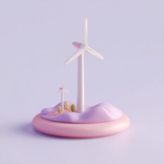 3D Wind Turbine Icon Pastel Minimal Design