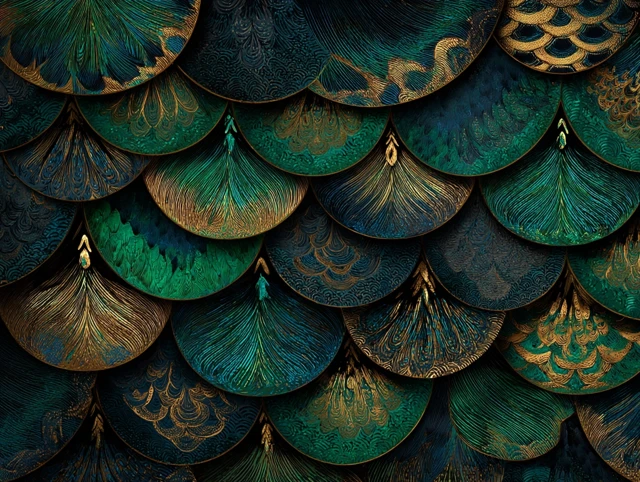 Dragon Scale Pattern Emerald Indigo Antique Gold Texture