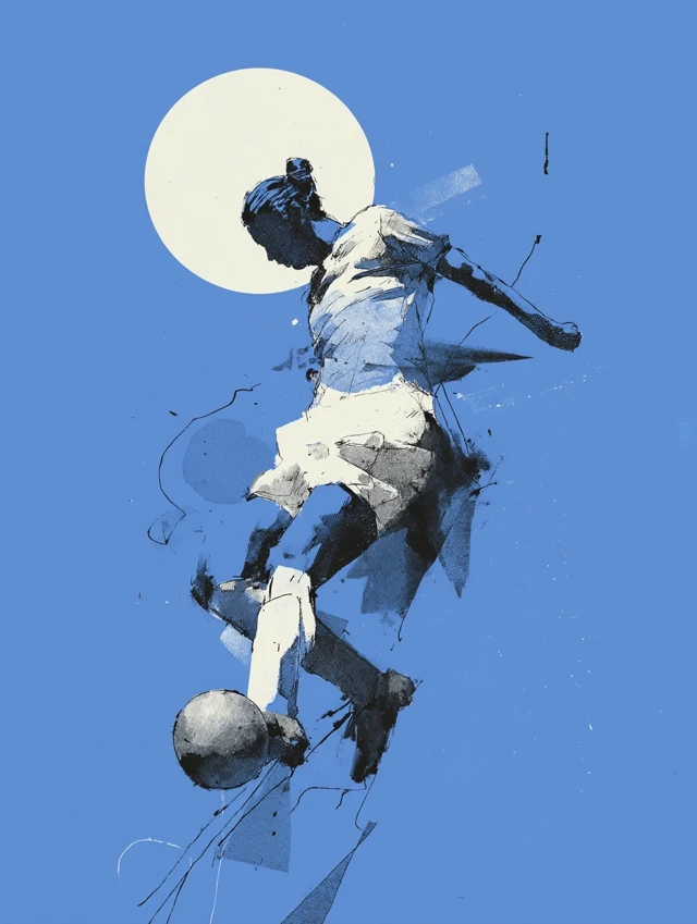 Soccer Player Illustration Blue White Black