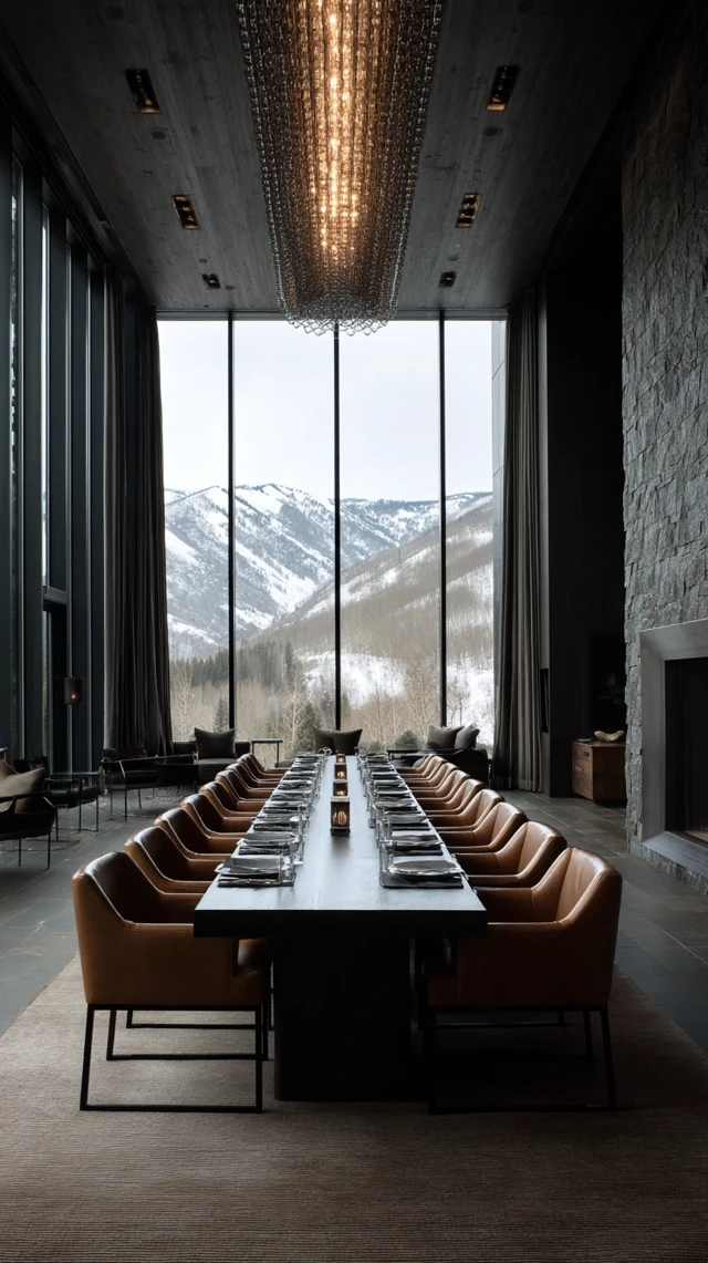 Luxurious Dining Room with Mountain View Interior Design