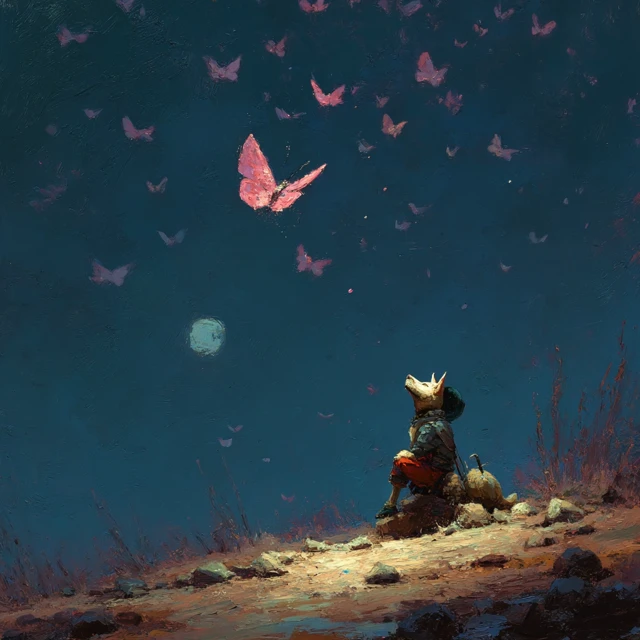 Dog Gazing at Butterflies Painting
