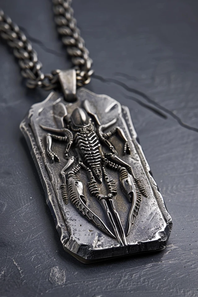 Xenomorph Dog Tag Jewelry Biomechanical Design