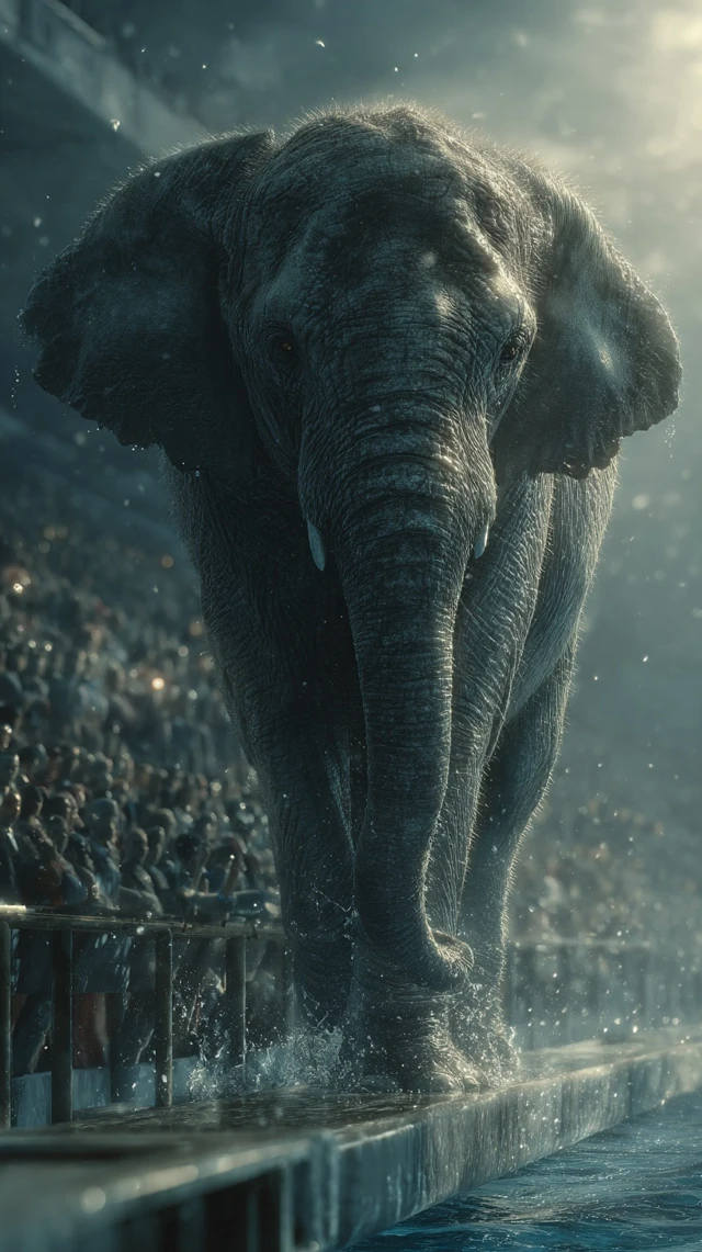 Elephant on Dive Board Olympic Scene