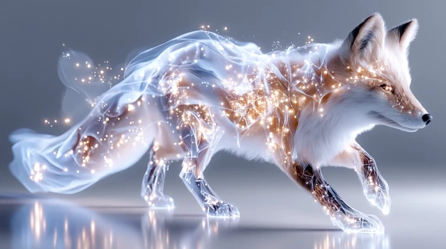 Glowing Fox of Light Particles - Digital Art