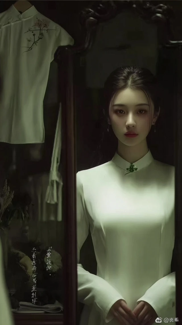 Mysterious Girl in Mirror Hitchcock Style