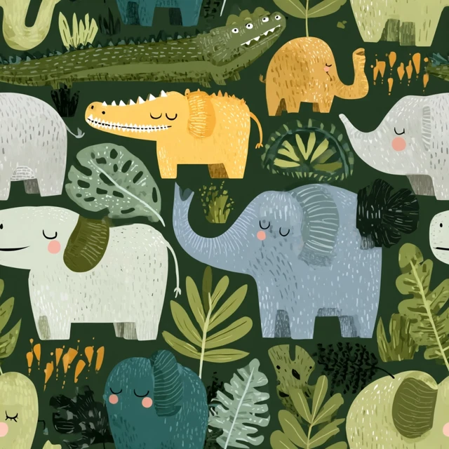 Cute Jungle Animals Seamless Pattern Wallpaper