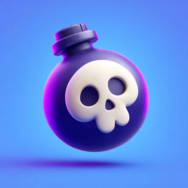 Cartoon Bomb Icon with Skull 3D Vector Graphic