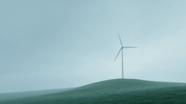 Wind Turbine on Grassy Hill Minimalist Landscape